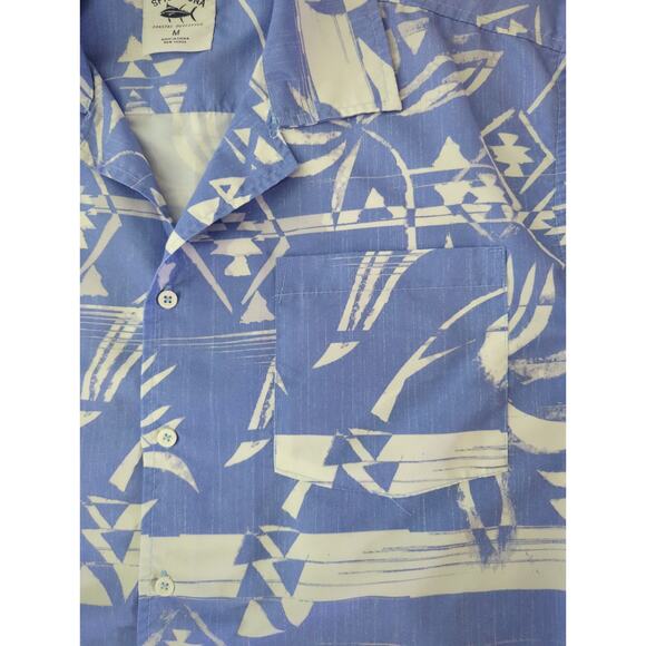 SPICY TUNA Blue White Button Up Collar Tropical Aloha Hawaiian Shirt Mens Meduim - Picture 5 of 7